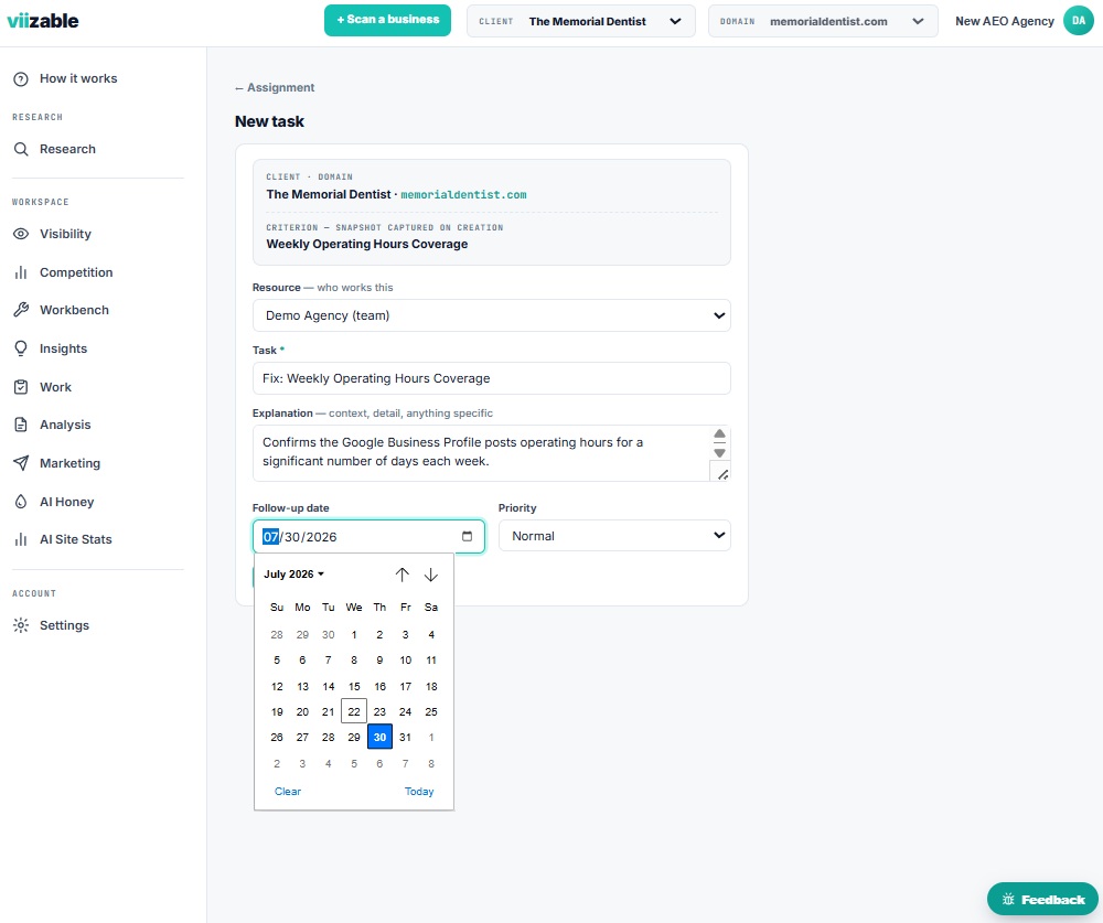 viizable assign a factor as a task